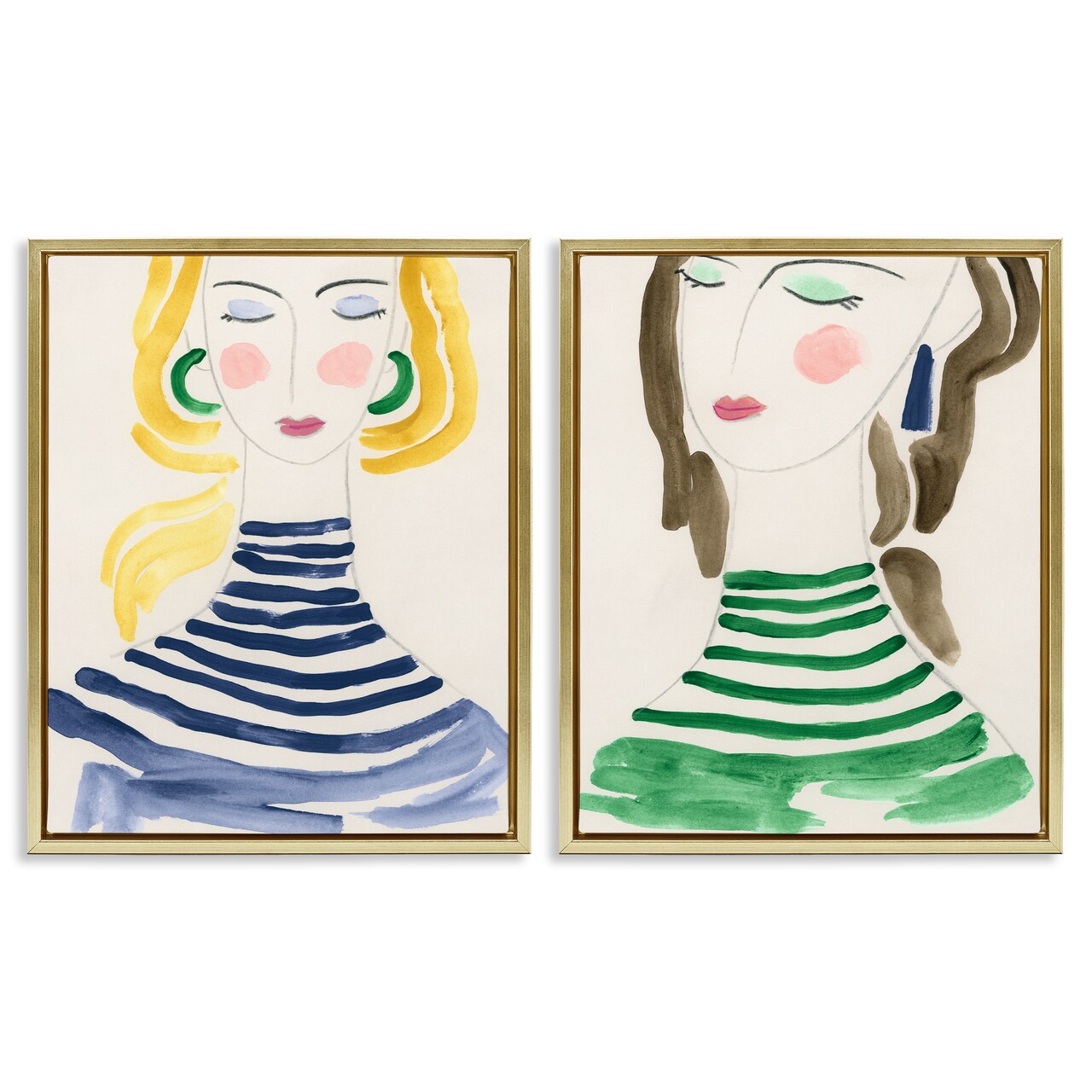 Stupell Industries Stylish Ladies in Stripes 2pc Floater Framed Canvas Wall Art Set Design by June Erica Vess